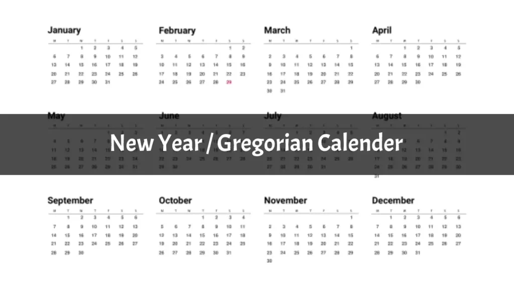 new year and Gregorian Calender information