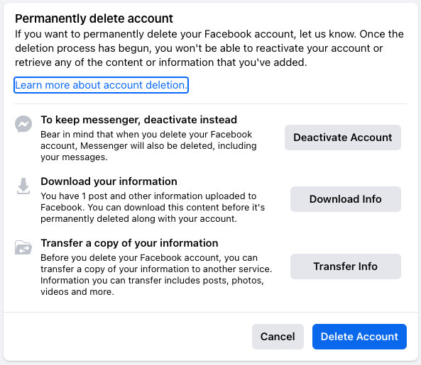 Delete Account facebook 