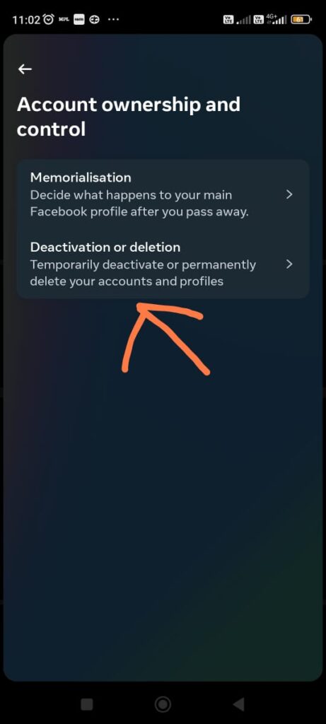 INSTAGRAM ACCOUNT DEACTIVATION AND DELETION OPTION PAGE